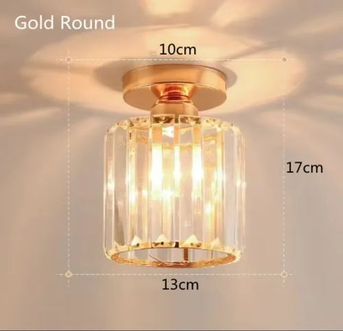 3-Light Modern Semi-Flush Mount Ceiling Light, Gold Crystal Glass Close to Ceiling Lighting Fixture for Kitchen Hallway Bedroom