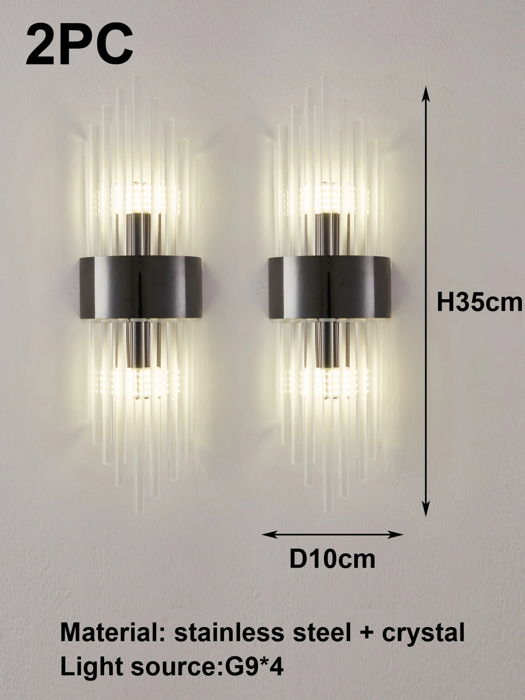 110-240V Crystal Wall Light Golden/Black Stainless Steel Lustre Bedroom Room Decoration LED Neutral Light Lamp