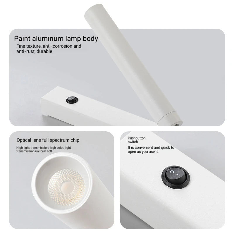 3W 5W Wall Lamp Backlight Rotation Adjustable Light Hotel Bedroom Bedside Study Reading Sconce Lamp with Switch Northern Style