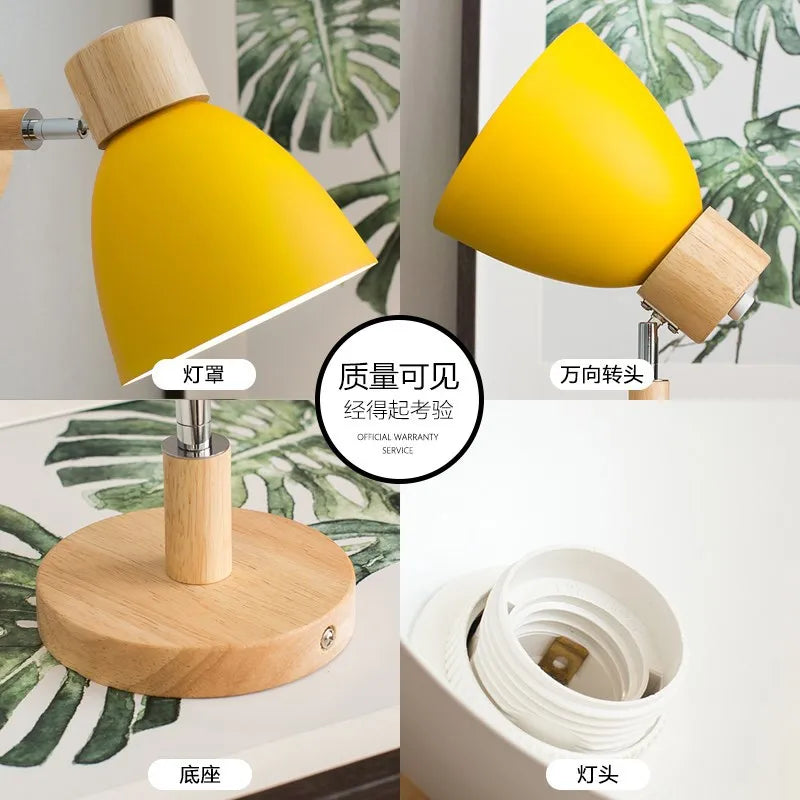 Nordic Wall Lamp Bedside Wall Light Wooden Wall Sconce for Bedroom Living Room Home Lighting E27 Macaroon Steering Head