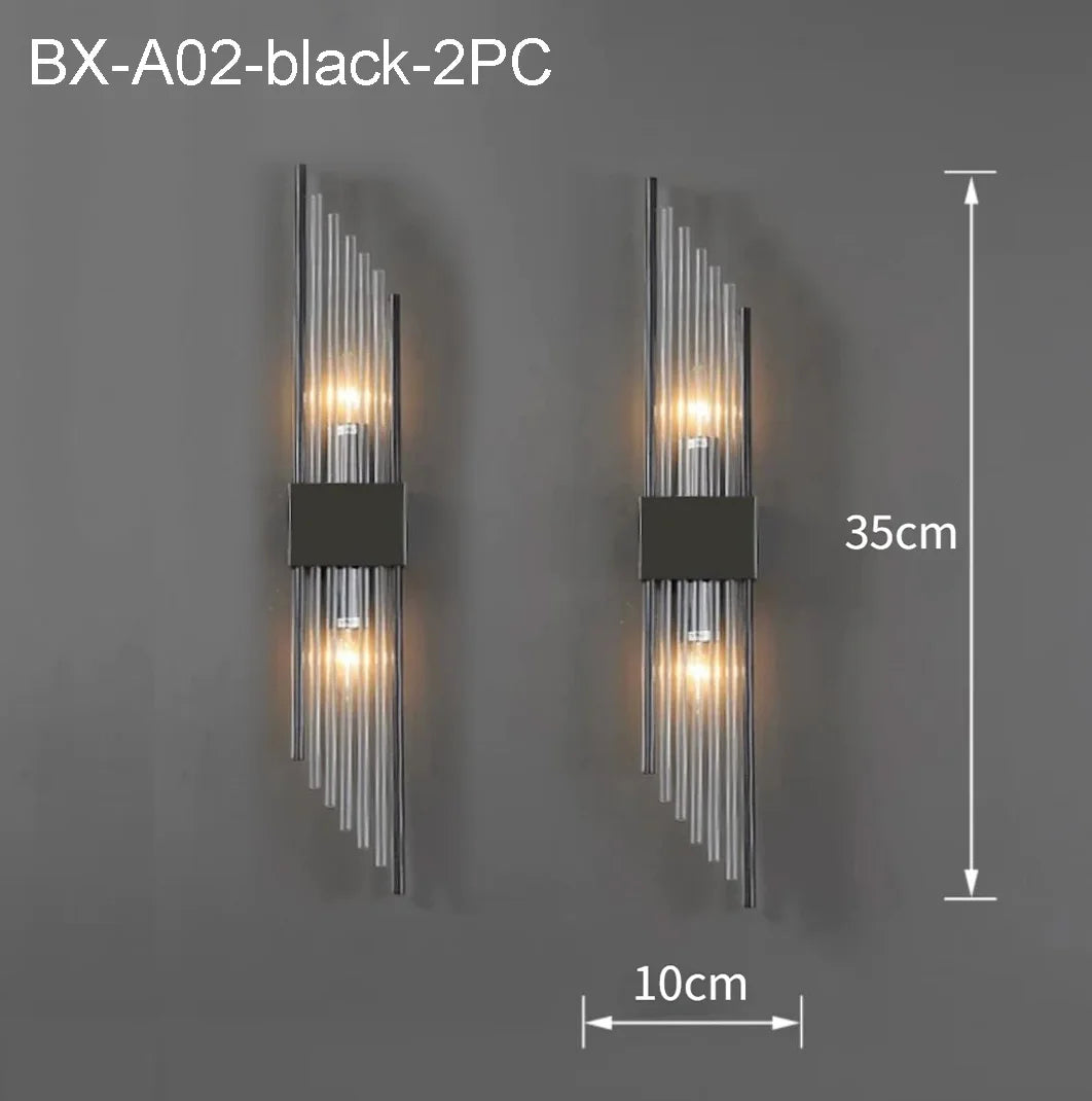 110-240V Crystal Wall Light Golden/Black Stainless Steel Lustre Bedroom Room Decoration LED Neutral Light Lamp