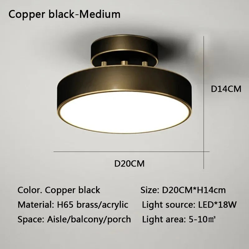 Modern LED Ceiling Light Copper Lamp for Bedroom Living Room Light Nordic round Gold Black Entryway Corridor Aisle Decor Fixture