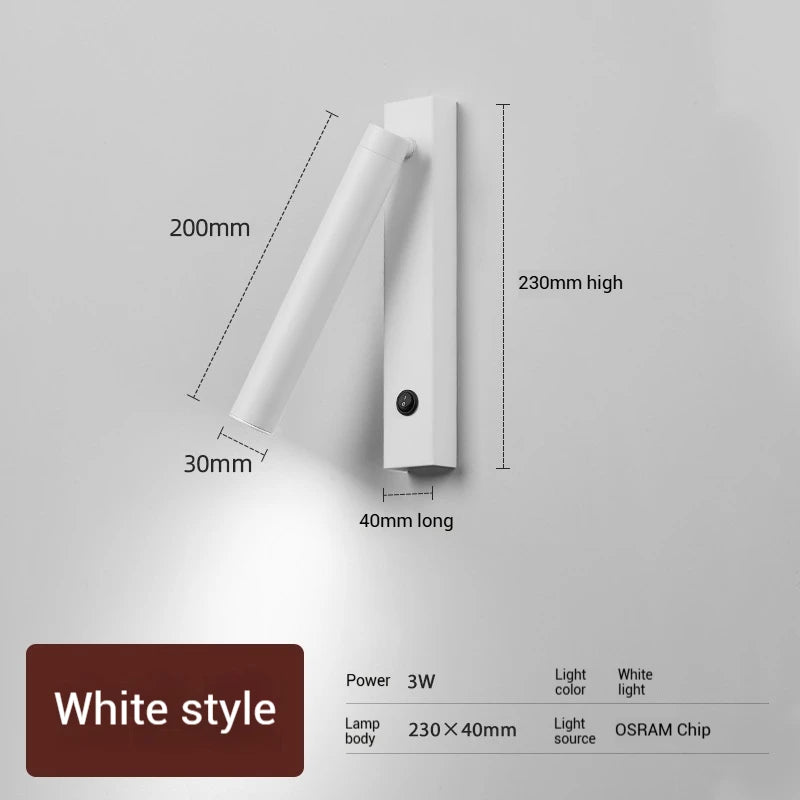 3W 5W Wall Lamp Backlight Rotation Adjustable Light Hotel Bedroom Bedside Study Reading Sconce Lamp with Switch Northern Style