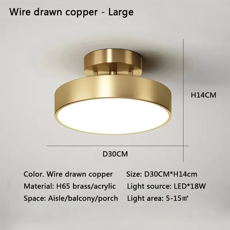 Modern LED Ceiling Light Copper Lamp for Bedroom Living Room Light Nordic round Gold Black Entryway Corridor Aisle Decor Fixture