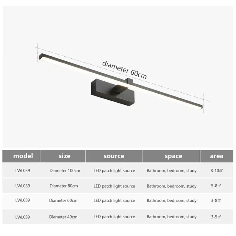 LED Bathroom Mirror Light, Modern Wall Sconce for Vanity Bedroom, Aluminum Home Decoration Line Lamp Fixture