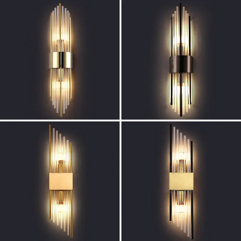 110-240V Crystal Wall Light Golden/Black Stainless Steel Lustre Bedroom Room Decoration LED Neutral Light Lamp