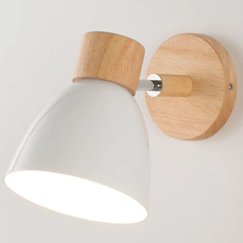 Nordic Wall Lamp Bedside Wall Light Wooden Wall Sconce for Bedroom Living Room Home Lighting E27 Macaroon Steering Head