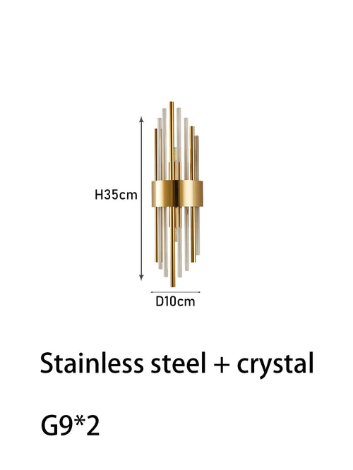 110-240V Crystal Wall Light Golden/Black Stainless Steel Lustre Bedroom Room Decoration LED Neutral Light Lamp