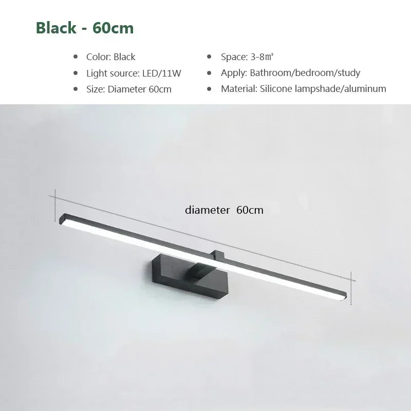 LED Bathroom Mirror Light, Modern Wall Sconce for Vanity Bedroom, Aluminum Home Decoration Line Lamp Fixture