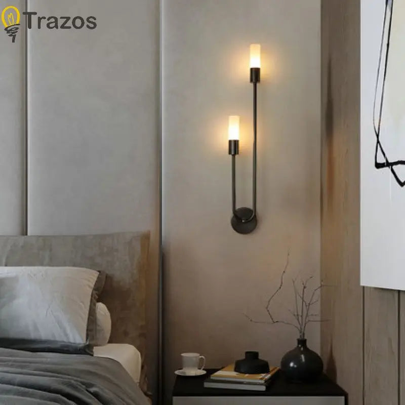 Nordic Luxury Wall Lamp Living Room Modern Minimalist LED Black Gold Creative TV Background Wall Corridor Bedroom Bedside Lamp