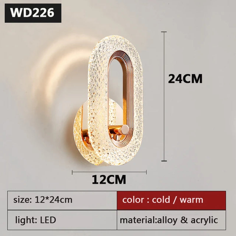 Modern Nordic Luxury Decor Wall Lamp Iron Base Acrylic Lampshade Exquisite Night Sconce Light LED Bedroom Decoration Wall Lustre