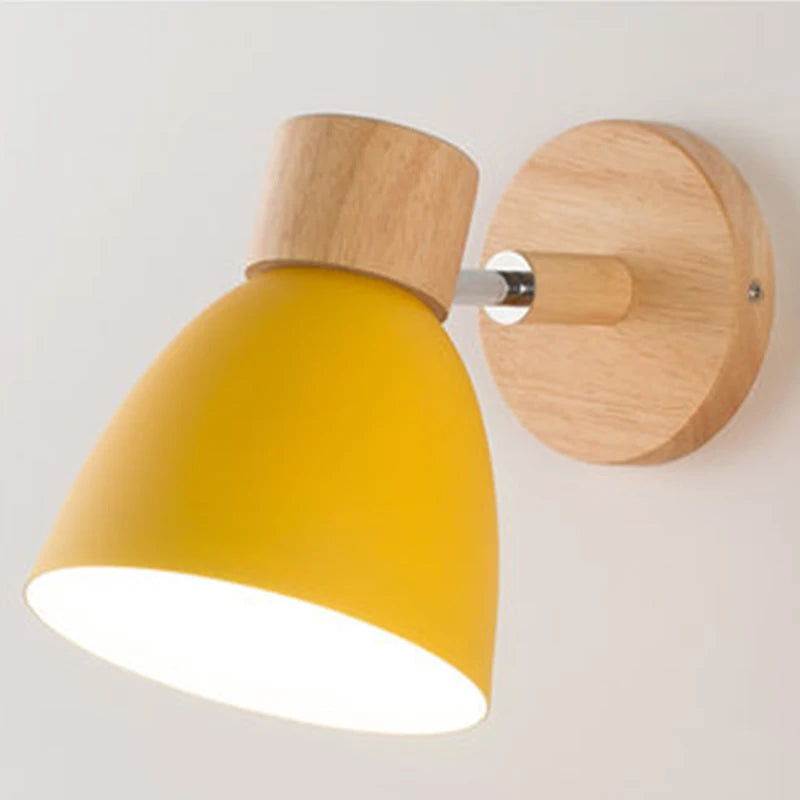 Nordic Wall Lamp Bedside Wall Light Wooden Wall Sconce for Bedroom Living Room Home Lighting E27 Macaroon Steering Head