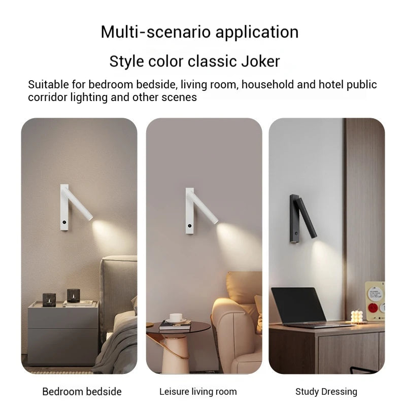 3W 5W Wall Lamp Backlight Rotation Adjustable Light Hotel Bedroom Bedside Study Reading Sconce Lamp with Switch Northern Style