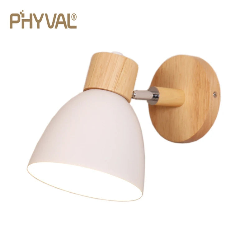 Nordic Wall Lamp Bedside Wall Light Wooden Wall Sconce for Bedroom Living Room Home Lighting E27 Macaroon Steering Head