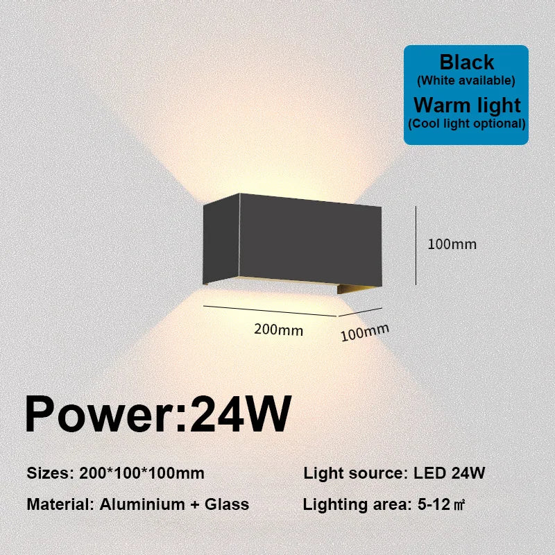Nordic Modern Wall Light 12W 24W IP65 Waterproof LED Lamps Indoor Outdoor Wall Sconce Living Room Porch Bedroom Wall Lamp
