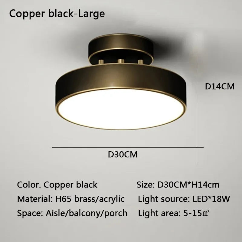 Modern LED Ceiling Light Copper Lamp for Bedroom Living Room Light Nordic round Gold Black Entryway Corridor Aisle Decor Fixture