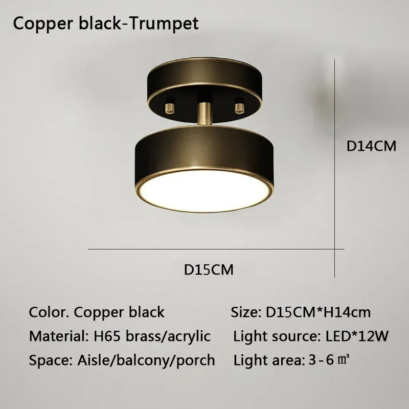 Modern LED Ceiling Light Copper Lamp for Bedroom Living Room Light Nordic round Gold Black Entryway Corridor Aisle Decor Fixture