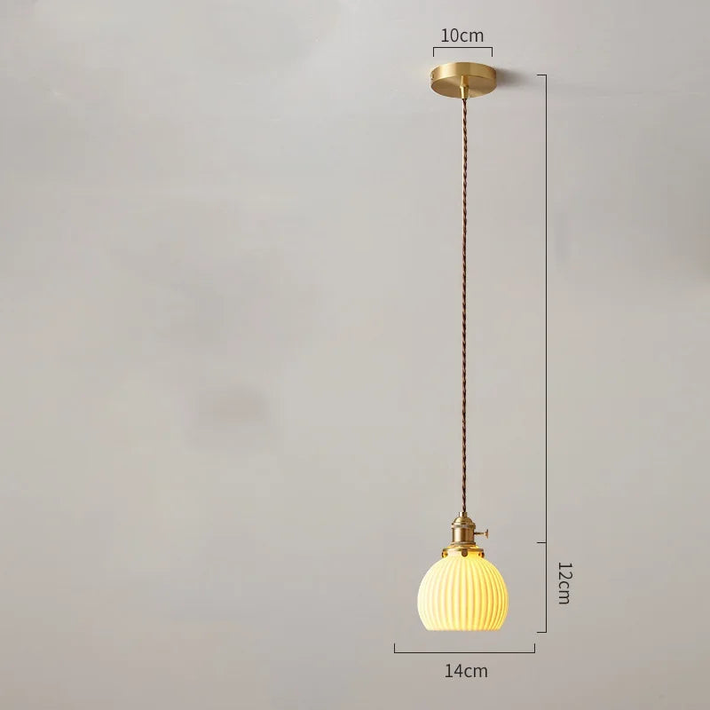 White Ceramic Brass Pendant Lights Fixtures Restaurant Bedroom Bedside Nordic Japanese Style Hanging Lamp LED Hanglampen