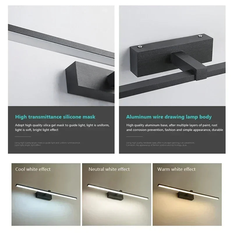 LED Bathroom Mirror Light, Modern Wall Sconce for Vanity Bedroom, Aluminum Home Decoration Line Lamp Fixture