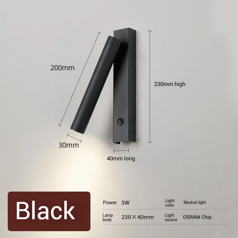 3W 5W Wall Lamp Backlight Rotation Adjustable Light Hotel Bedroom Bedside Study Reading Sconce Lamp with Switch Northern Style