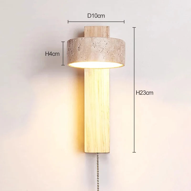 Bedroom Headboard Wall Lamp with Pull Wire Switch Can Rotate the French Medieval Wabi-Sabi Solid Wood Retro Lighting Cream Wind