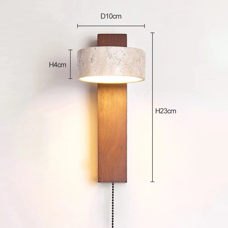 Bedroom Headboard Wall Lamp with Pull Wire Switch Can Rotate the French Medieval Wabi-Sabi Solid Wood Retro Lighting Cream Wind