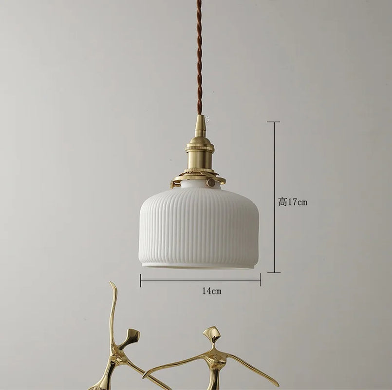White Ceramic Brass Pendant Lights Fixtures Restaurant Bedroom Bedside Nordic Japanese Style Hanging Lamp LED Hanglampen