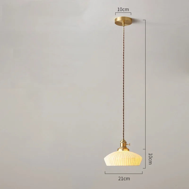 White Ceramic Brass Pendant Lights Fixtures Restaurant Bedroom Bedside Nordic Japanese Style Hanging Lamp LED Hanglampen