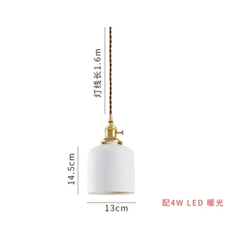 White Ceramic Brass Pendant Lights Fixtures Restaurant Bedroom Bedside Nordic Japanese Style Hanging Lamp LED Hanglampen