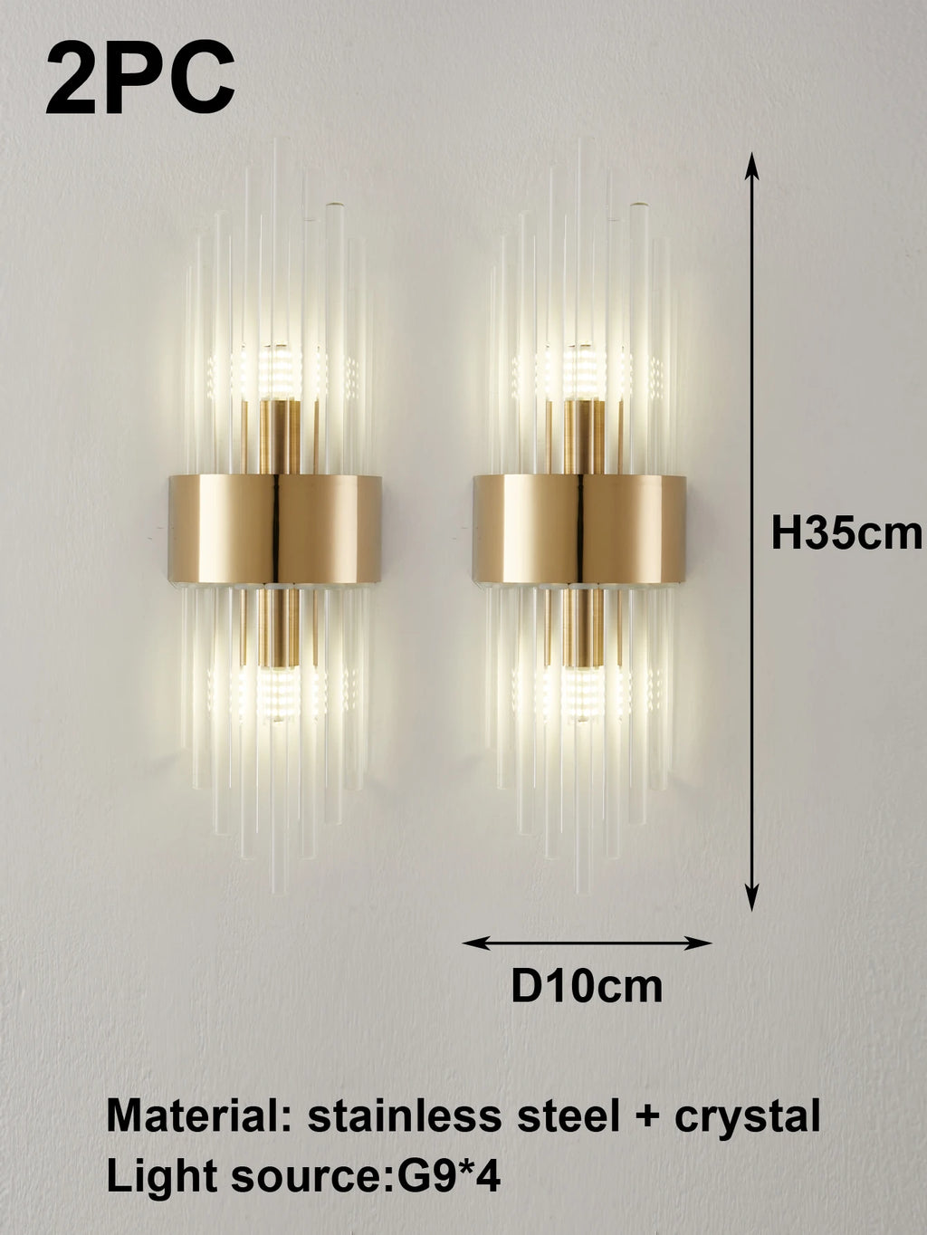 110-240V Crystal Wall Light Golden/Black Stainless Steel Lustre Bedroom Room Decoration LED Neutral Light Lamp