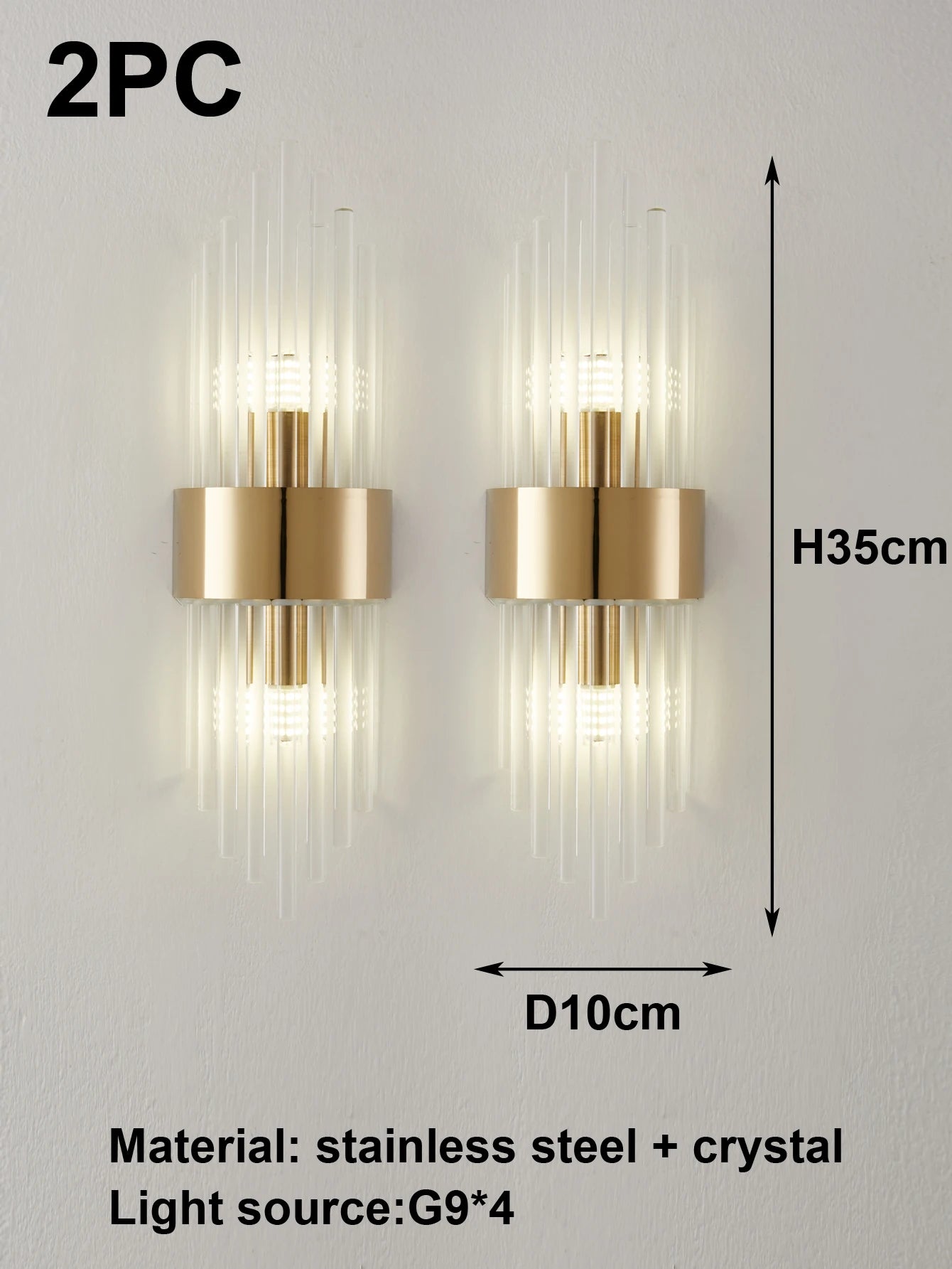 110-240V Crystal Wall Light Golden/Black Stainless Steel Lustre Bedroom Room Decoration LED Neutral Light Lamp