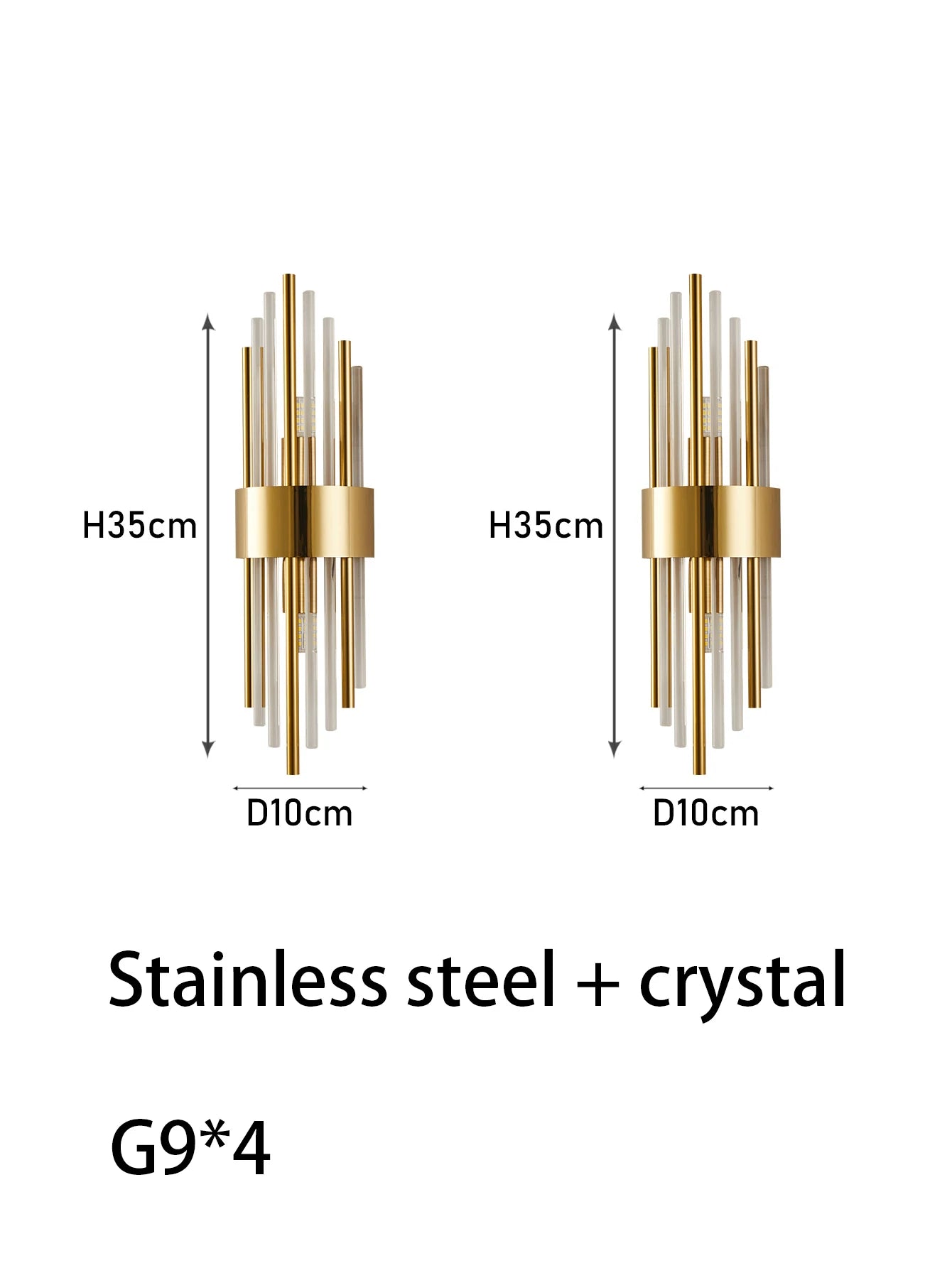 110-240V Crystal Wall Light Golden/Black Stainless Steel Lustre Bedroom Room Decoration LED Neutral Light Lamp
