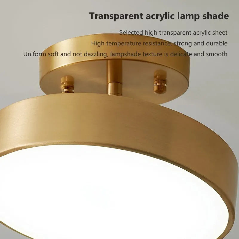 Modern LED Ceiling Light Copper Lamp for Bedroom Living Room Light Nordic round Gold Black Entryway Corridor Aisle Decor Fixture