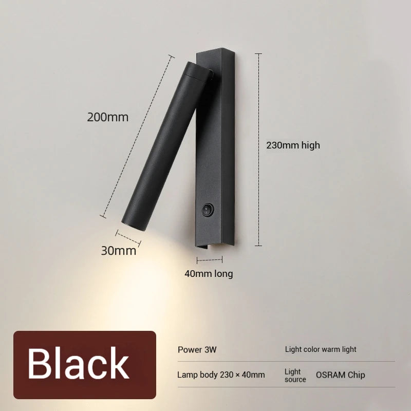 3W 5W Wall Lamp Backlight Rotation Adjustable Light Hotel Bedroom Bedside Study Reading Sconce Lamp with Switch Northern Style