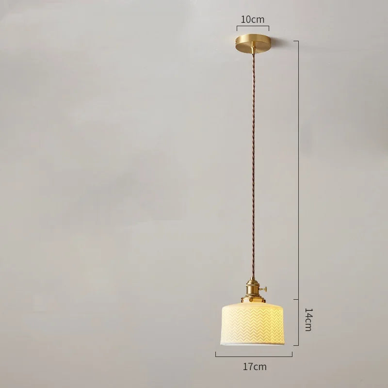 White Ceramic Brass Pendant Lights Fixtures Restaurant Bedroom Bedside Nordic Japanese Style Hanging Lamp LED Hanglampen