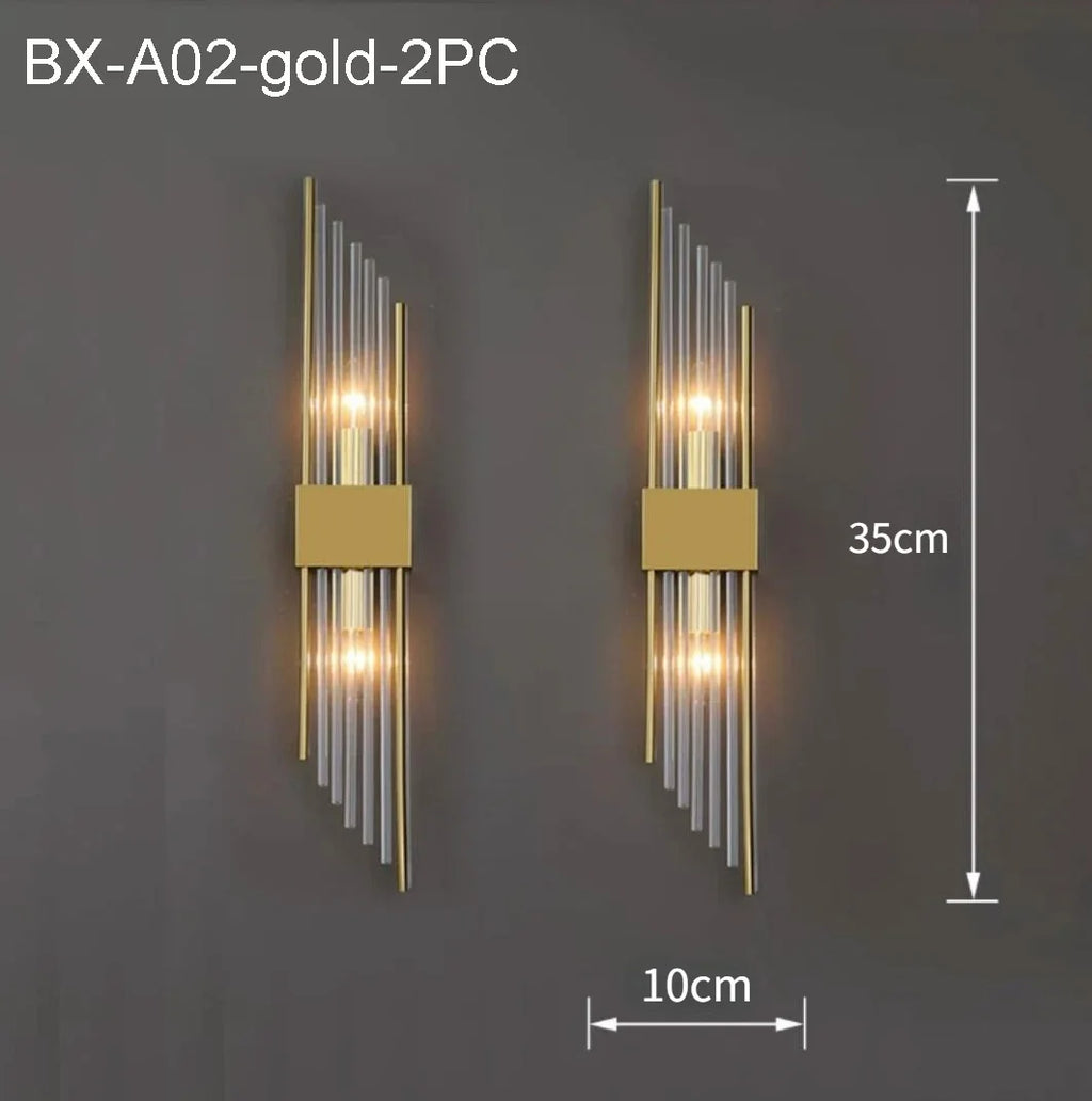 110-240V Crystal Wall Light Golden/Black Stainless Steel Lustre Bedroom Room Decoration LED Neutral Light Lamp