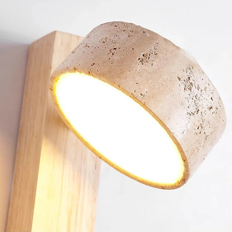 Bedroom Headboard Wall Lamp with Pull Wire Switch Can Rotate the French Medieval Wabi-Sabi Solid Wood Retro Lighting Cream Wind