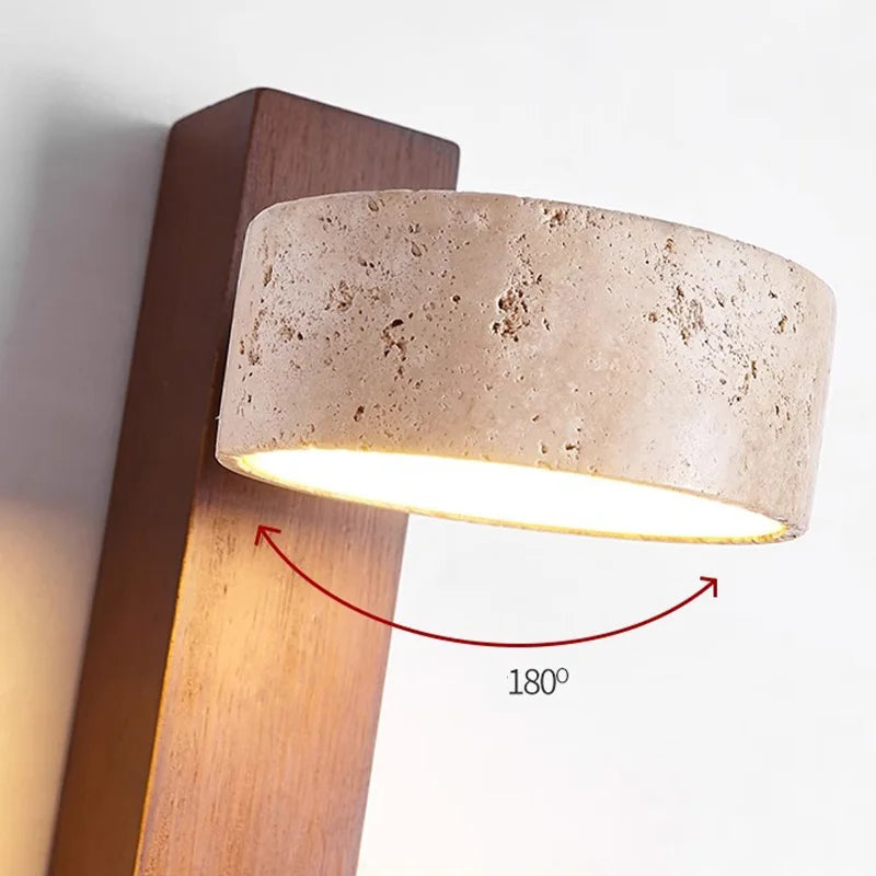 Bedroom Headboard Wall Lamp with Pull Wire Switch Can Rotate the French Medieval Wabi-Sabi Solid Wood Retro Lighting Cream Wind