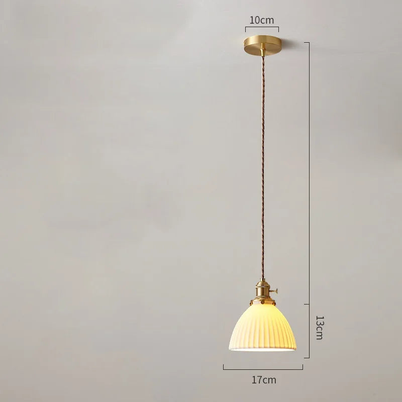 White Ceramic Brass Pendant Lights Fixtures Restaurant Bedroom Bedside Nordic Japanese Style Hanging Lamp LED Hanglampen