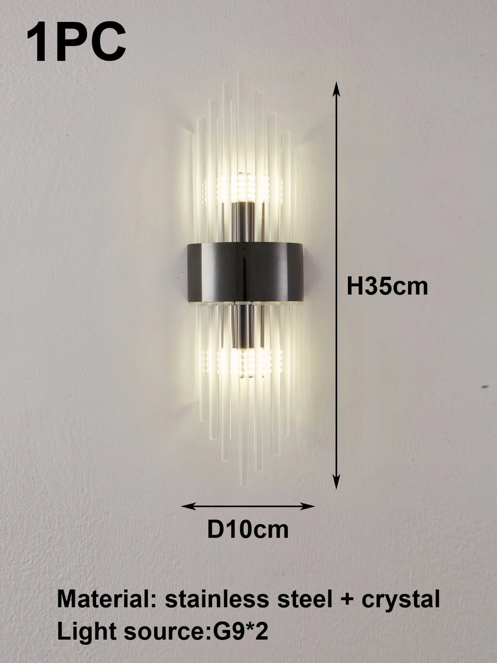 110-240V Crystal Wall Light Golden/Black Stainless Steel Lustre Bedroom Room Decoration LED Neutral Light Lamp