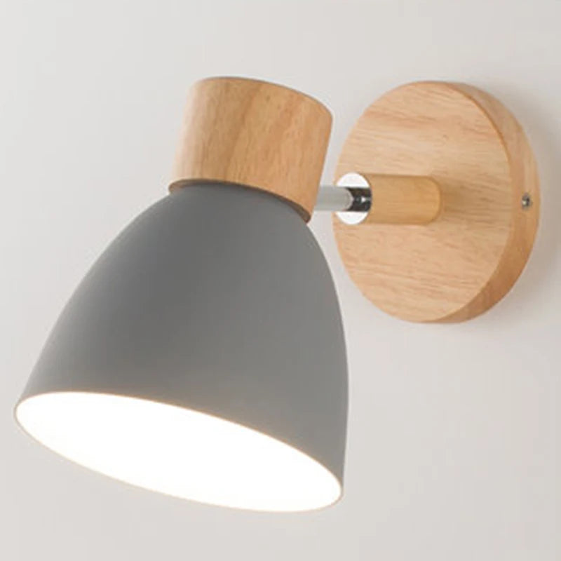 Nordic Wall Lamp Bedside Wall Light Wooden Wall Sconce for Bedroom Living Room Home Lighting E27 Macaroon Steering Head