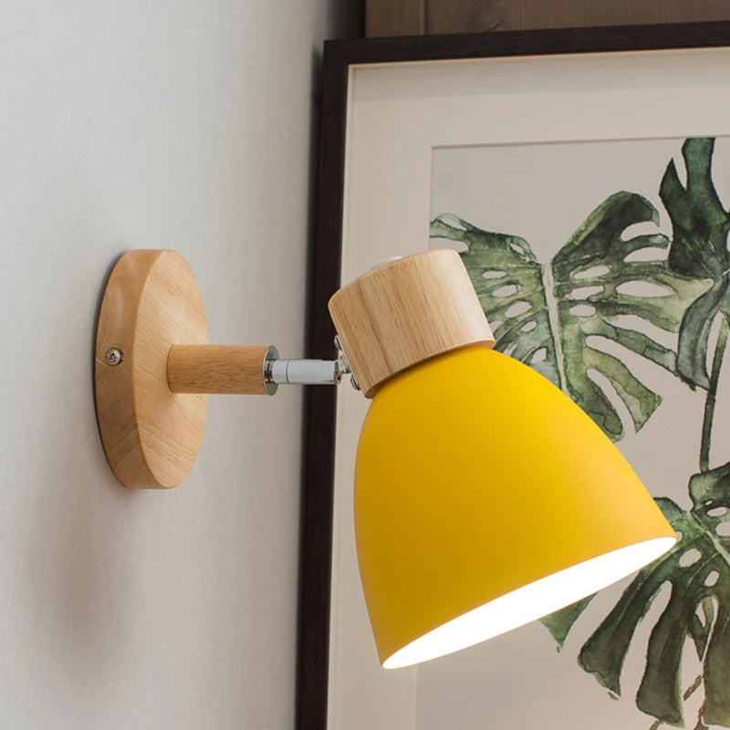 Nordic Wall Lamp Bedside Wall Light Wooden Wall Sconce for Bedroom Living Room Home Lighting E27 Macaroon Steering Head
