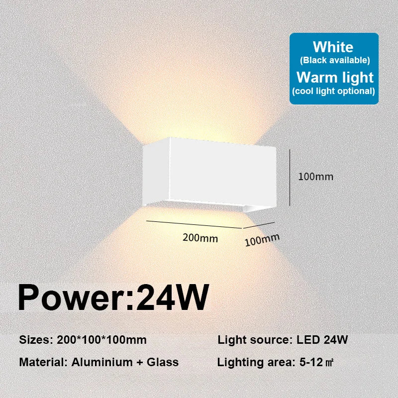 Nordic Modern Wall Light 12W 24W IP65 Waterproof LED Lamps Indoor Outdoor Wall Sconce Living Room Porch Bedroom Wall Lamp