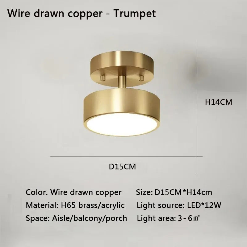 Modern LED Ceiling Light Copper Lamp for Bedroom Living Room Light Nordic round Gold Black Entryway Corridor Aisle Decor Fixture