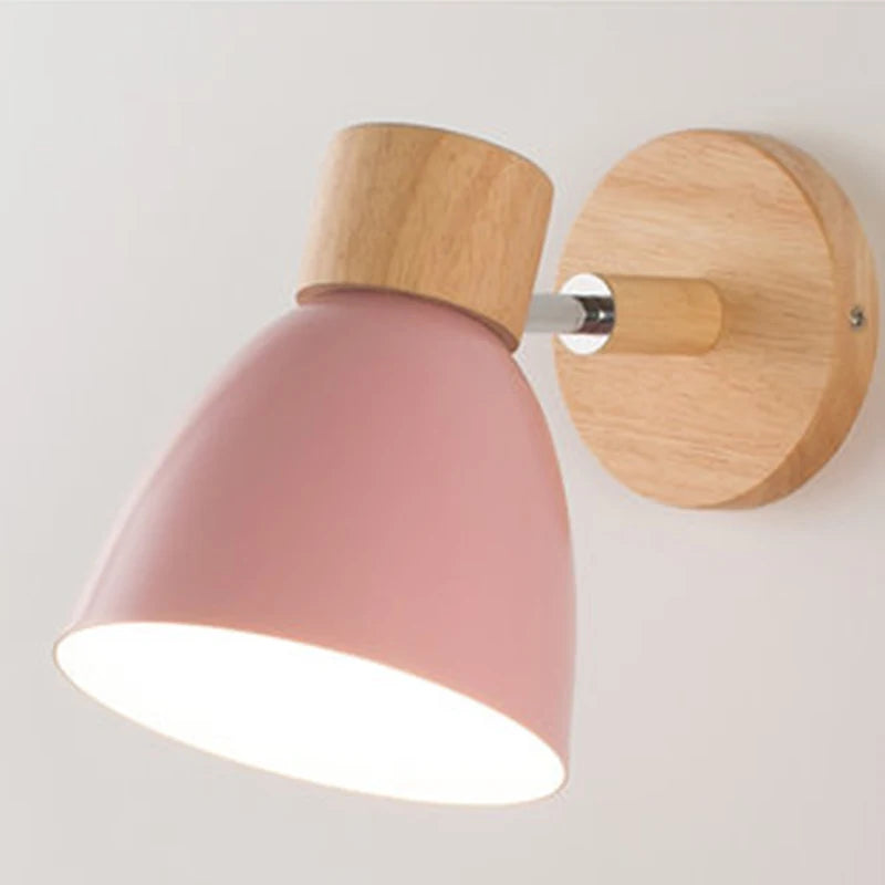 Nordic Wall Lamp Bedside Wall Light Wooden Wall Sconce for Bedroom Living Room Home Lighting E27 Macaroon Steering Head