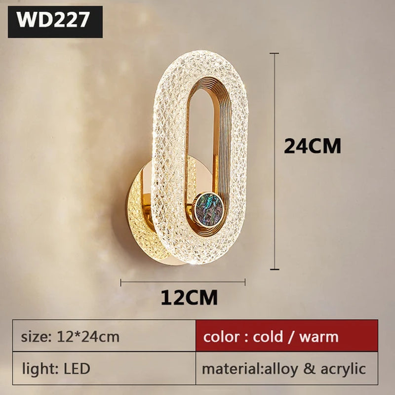 Modern Nordic Luxury Decor Wall Lamp Iron Base Acrylic Lampshade Exquisite Night Sconce Light LED Bedroom Decoration Wall Lustre