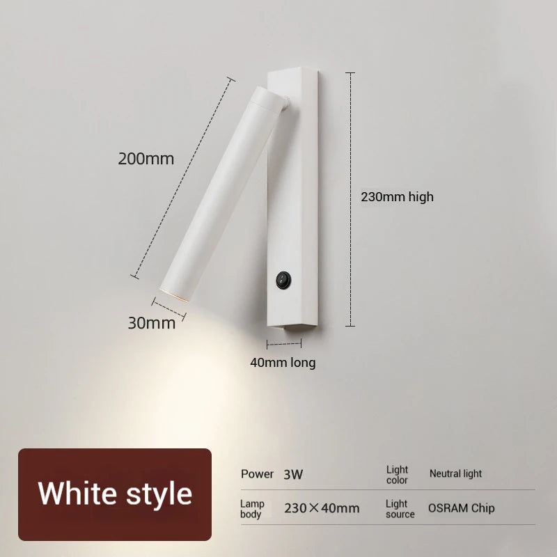 3W 5W Wall Lamp Backlight Rotation Adjustable Light Hotel Bedroom Bedside Study Reading Sconce Lamp with Switch Northern Style