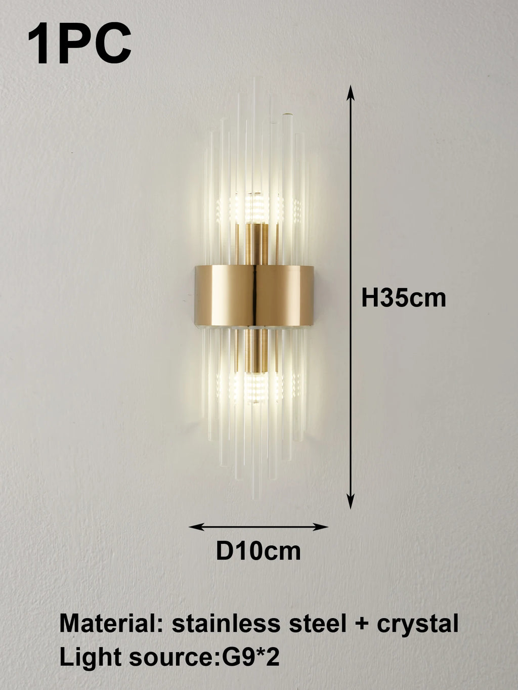 110-240V Crystal Wall Light Golden/Black Stainless Steel Lustre Bedroom Room Decoration LED Neutral Light Lamp