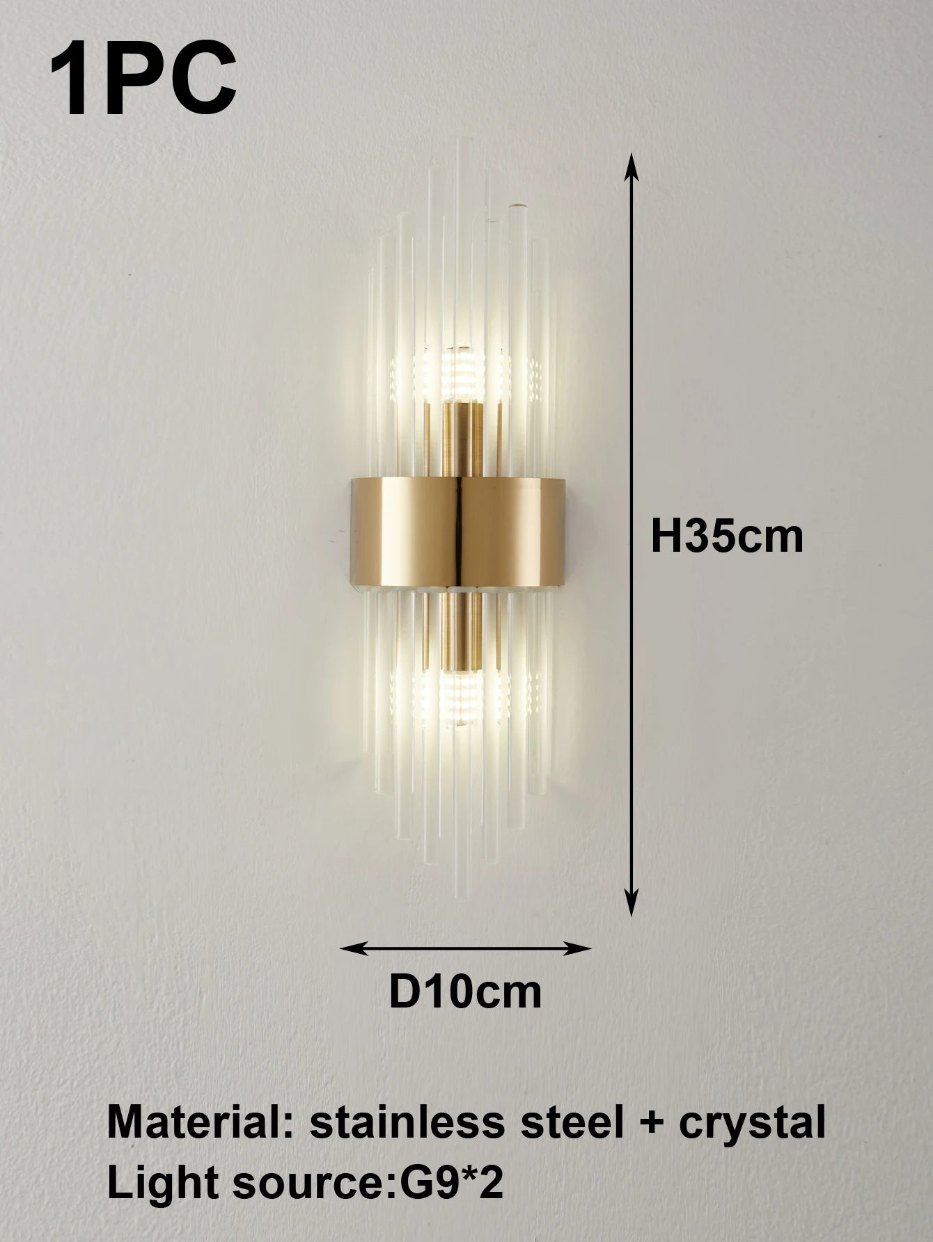 110-240V Crystal Wall Light Golden/Black Stainless Steel Lustre Bedroom Room Decoration LED Neutral Light Lamp