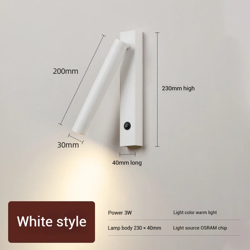 3W 5W Wall Lamp Backlight Rotation Adjustable Light Hotel Bedroom Bedside Study Reading Sconce Lamp with Switch Northern Style